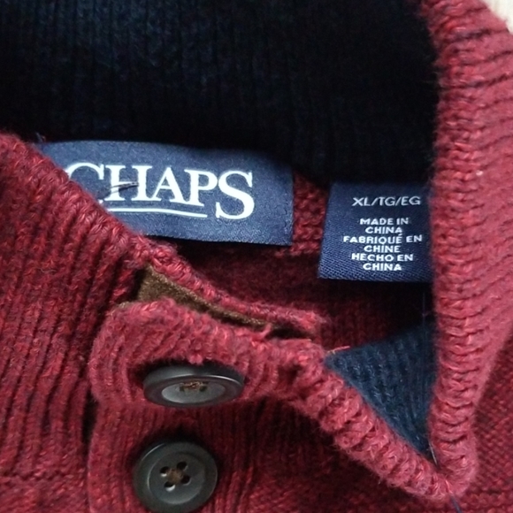 CHAPS BurgundyMoc Turtle Sweater Button up XL - Picture 3 of 5